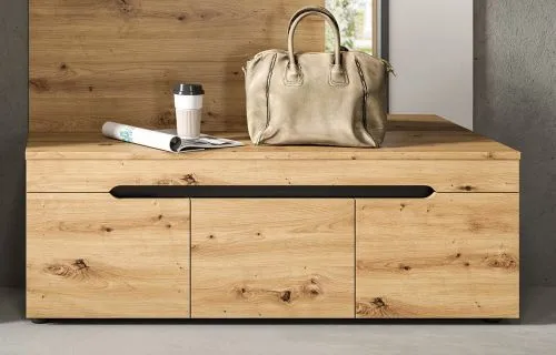 Garderobenbank Sitzbank Canu 1 | Basalt grau /Artisan Eiche mit Kissen