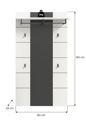 Garderobenpaneel Canu 2 | Weiß / Basalt grau
