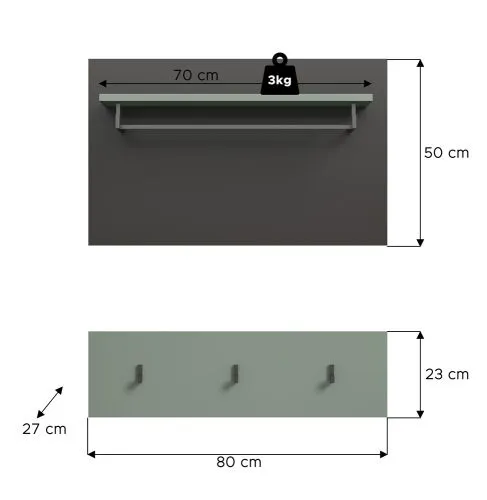 Garderobenpaneel Canu | Smoke Green / Basalt grau