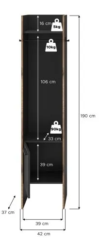 Garderobenschrank Bueno | Basalt / Nox Oak | 42 x 189 x 37 cm
