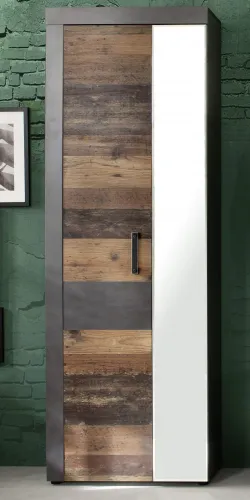 Garderobenschrank Indy | Old Used Wood / Matera grau | Shabby Look