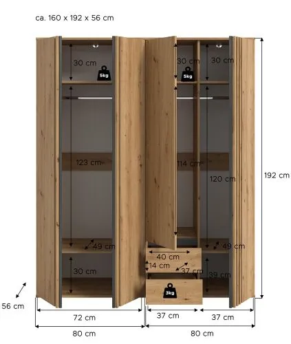 Garderobenschrank Kleiderschrank Tofta | 2-teilig | Artisan Eiche