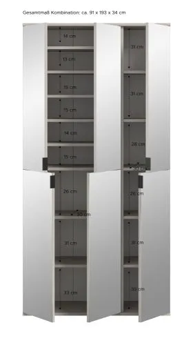 Garderobenschrank Set Projekt X | Kaschmir | Spiegeltüren | 2-teilig