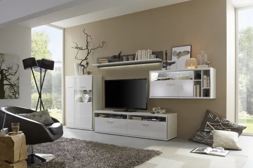 Hängeschrank Hängekommode Trento 2 | weiß Hochglanz | mit LED Bandbeleuchtung 60 cm weiß
