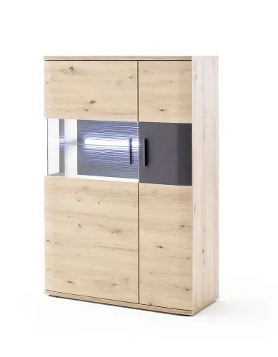 Highboard Cortona 2 | Balkeneiche / anthrazit | mit 1er Set LED Rückwandbeleuchtung 45 cm