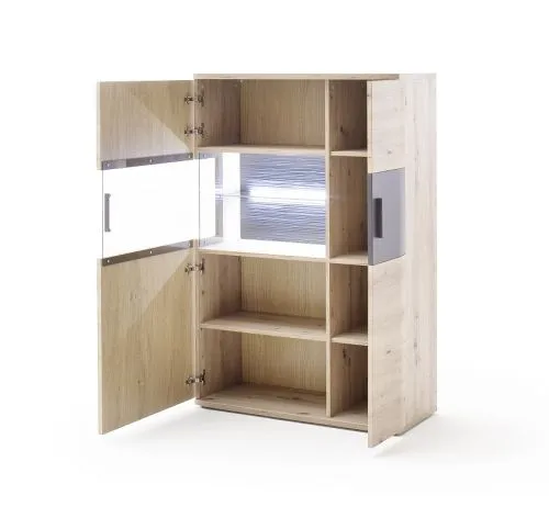 Highboard Cortona 2 | Balkeneiche / anthrazit | mit 1er Set LED Rückwandbeleuchtung 45 cm
