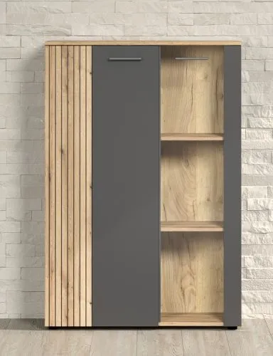 Highboard Esteban | Anthrazit / Coast Evoke Oak 3 Set LED Unterbauspot