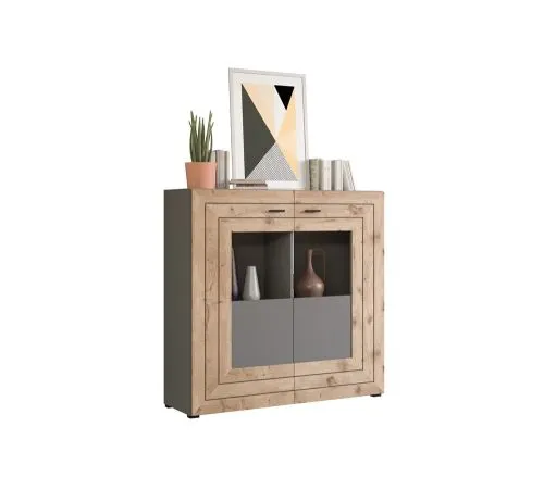 Highboard Freno | grau matt / Nox Oak | mit 3er Set LED Unterbauspot