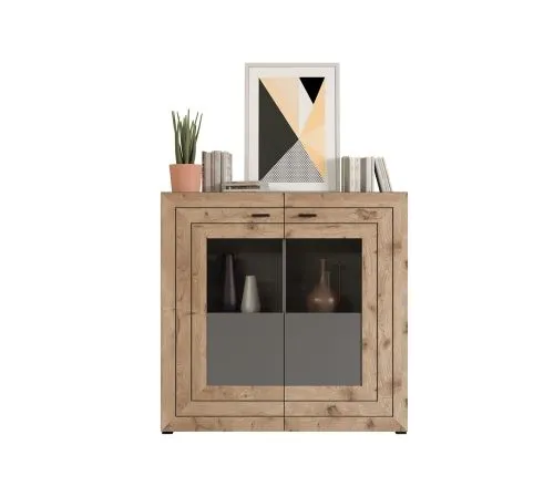 Highboard Freno | grau matt / Nox Oak | mit 3er Set LED Unterbauspot