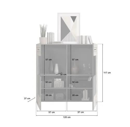 Highboard Freno | grau matt / Nox Oak | ohne Beleuchtung