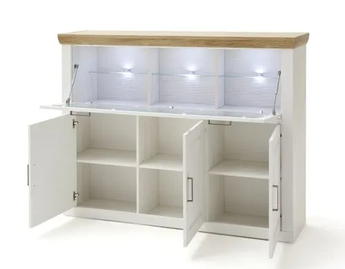 Highboard I Brixen | Landhaus modern | Pinie Aurelio / Grandson Oak mit 3er Set LED Glasbodenclips