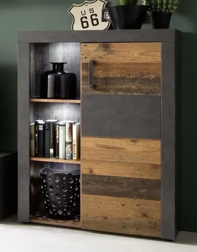 Highboard Kommode Indy | Old Used Wood / Matera grau | LED Beleuchtung | Shabby Look
