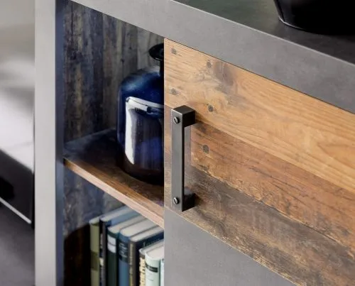 Highboard Kommode Indy | Old Used Wood / Matera grau | Shabby Look mit LED Unterbauspots
