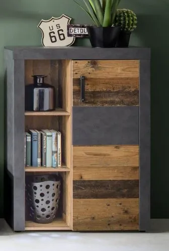 Highboard Kommode Indy | Old Used Wood / Matera grau | Shabby Look ohne Beleuchtung