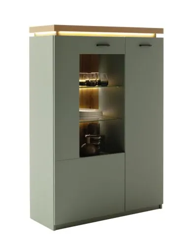 Highboard Moniz 1 | Salbei grün / Eiche Evoke | LED Beleuchtung