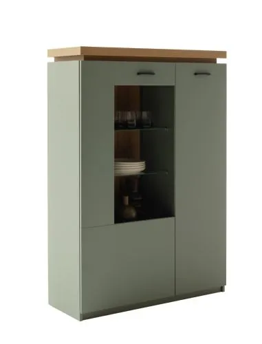 Highboard Moniz 1 | Salbei grün / Eiche Evoke | LED Beleuchtung