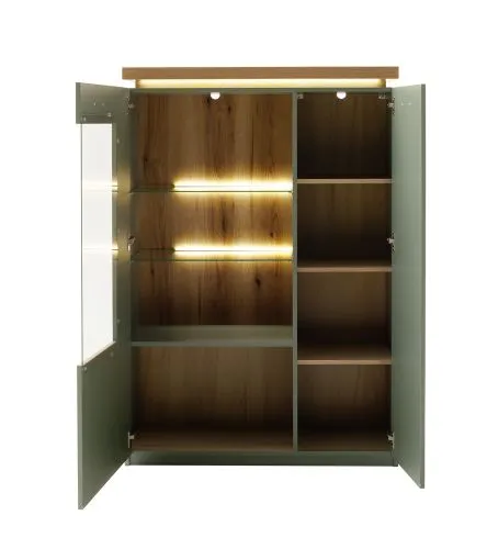 Highboard Moniz 1 | Salbei grün / Eiche Evoke | LED Beleuchtung