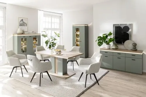 Highboard Moniz | Salbei grün / Eiche Evoke | mit LED Beleuchtung