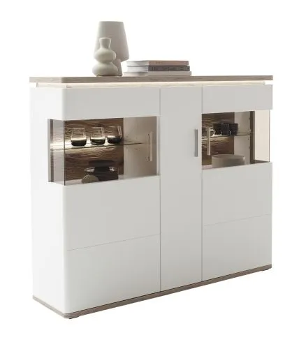 Highboard Palermo | Soft white / Viking Oak | mit Beleuchtung