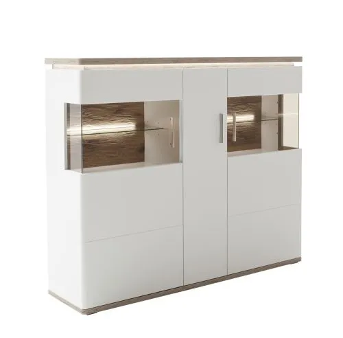 Highboard Palermo | Soft white / Viking Oak | mit Beleuchtung