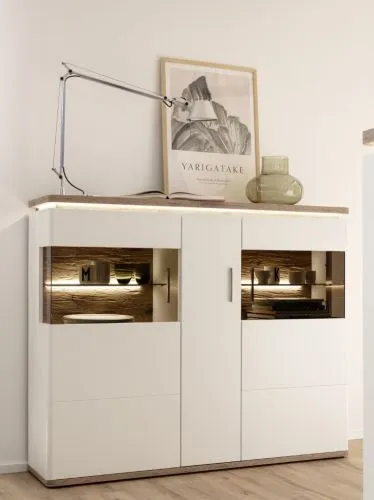 Highboard Palermo | Soft white / Viking Oak | ohne Beleuchtung