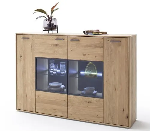 Highboard Portland 2 | Asteiche Bianco | LED Beleuchtung