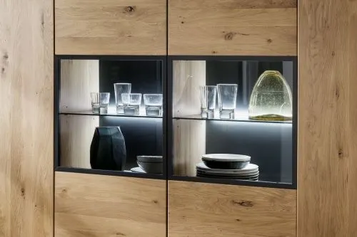 Highboard Portland 2 | Asteiche Bianco | LED Beleuchtung