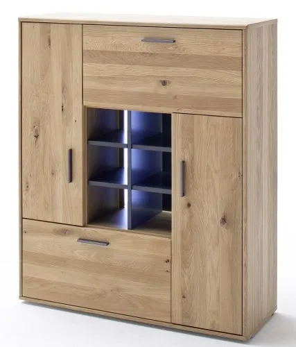 Highboard Portland | Asteiche Bianco massiv | LED Beleuchtung