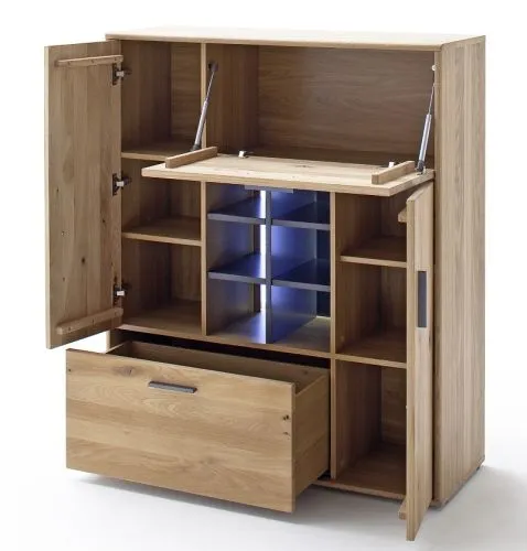 Highboard Portland | Asteiche Bianco massiv | LED Beleuchtung