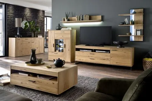 Highboard Portland | Asteiche Bianco massiv | LED Beleuchtung