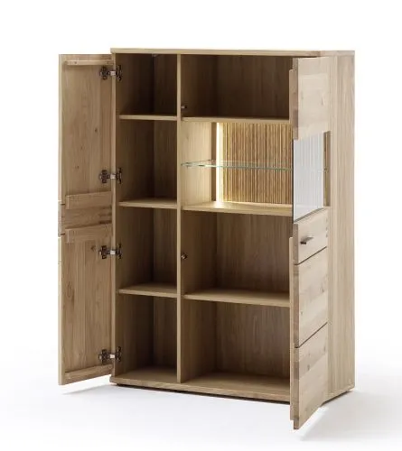 Highboard Salvador klein | Balkeneiche Bianco | mit 2er Set LED Beleuchtung 30 cm