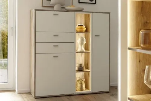 Highboard Santerno | Soft white / Viking Oak | ohne Beleuchtung
