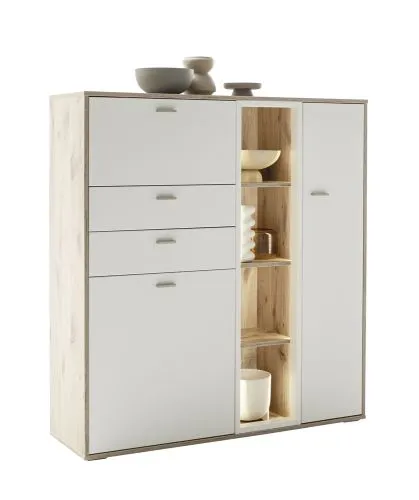 Highboard Santerno | Soft white / Viking Oak | ohne Beleuchtung