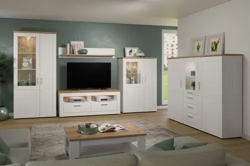 Highboard Shade | Andersen Pinie weiß / Artisan Eiche | Landhausstil | Komplettset