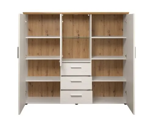 Highboard Shade | Andersen Pinie weiß / Artisan Eiche | Landhausstil | mit 1er Set LED Unterbausspots