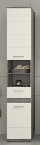 Hochschrank Blake | weiß Hochglanz / Rauchsilber
