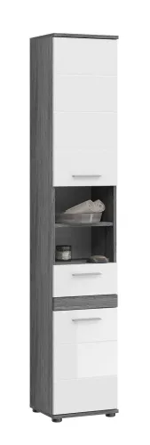 Hochschrank Blake | weiß Hochglanz / Rauchsilber
