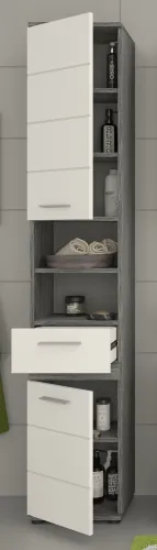 Hochschrank Blake | weiß Hochglanz / Rauchsilber