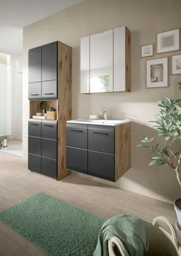 Hochschrank breit Ice | Nox Oak / schwarz matt