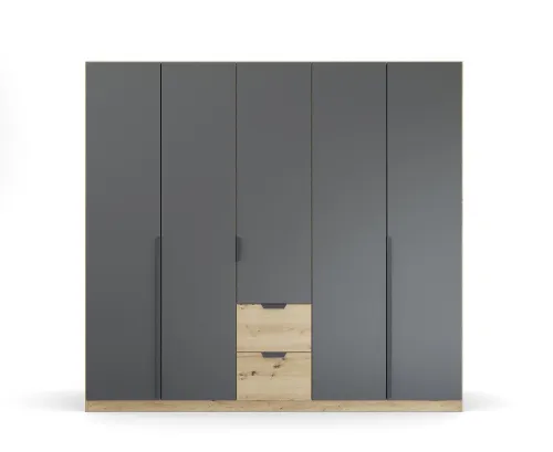 Kleiderschrank Drehtürenschrank Dark&Wood | 5-türig | mit Schubkästen | grau metallic / Eiche Artisan | 226x210