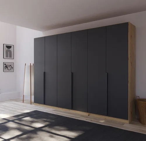 Kleiderschrank Drehtürenschrank Dark&Wood | 6-türig | grau metallic / Eiche Artisan | 271x210
