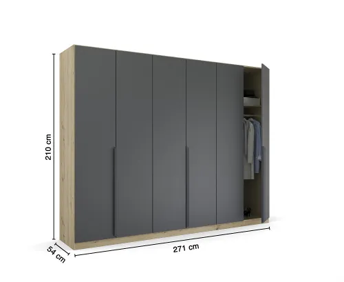 Kleiderschrank Drehtürenschrank Dark&Wood | 6-türig | grau metallic / Eiche Artisan | 271x210