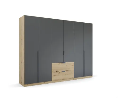 Kleiderschrank Drehtürenschrank Dark&Wood | mit Schubkästen | grau metallic / Eiche Artisan | verschiedene Größen