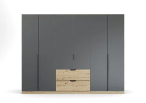 Kleiderschrank Drehtürenschrank Dark&Wood | mit Schubkästen | grau metallic / Eiche Artisan | verschiedene Größen