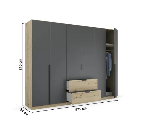 Kleiderschrank Drehtürenschrank Dark&Wood | mit Schubkästen | grau metallic / Eiche Artisan | verschiedene Größen