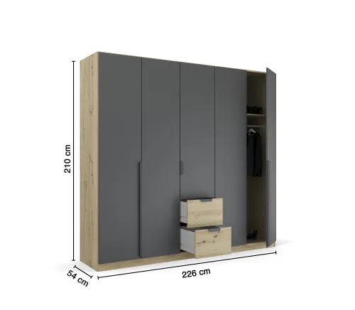 Kleiderschrank Drehtürenschrank Dark&Wood | mit Schubkästen | grau metallic / Eiche Artisan | verschiedene Größen