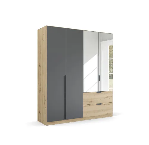 Kleiderschrank Drehtürenschrank Dark&Wood | mit Spiegel & Schubkästen | grau metallic / Eiche Artisan | verschiedene Größen