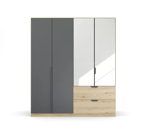 Kleiderschrank Drehtürenschrank Dark&Wood | mit Spiegel & Schubkästen | grau metallic / Eiche Artisan | verschiedene Größen