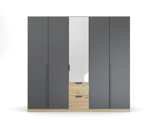 Kleiderschrank Drehtürenschrank Dark&Wood | mit Spiegel & Schubkästen | grau metallic / Eiche Artisan | verschiedene Größen