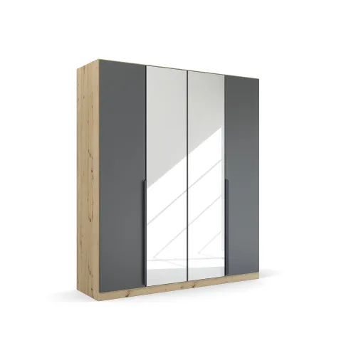 Kleiderschrank Drehtürenschrank Dark&Wood | mit Spiegeltüren | grau metallic / Eiche Artisan | verschiedene Größen